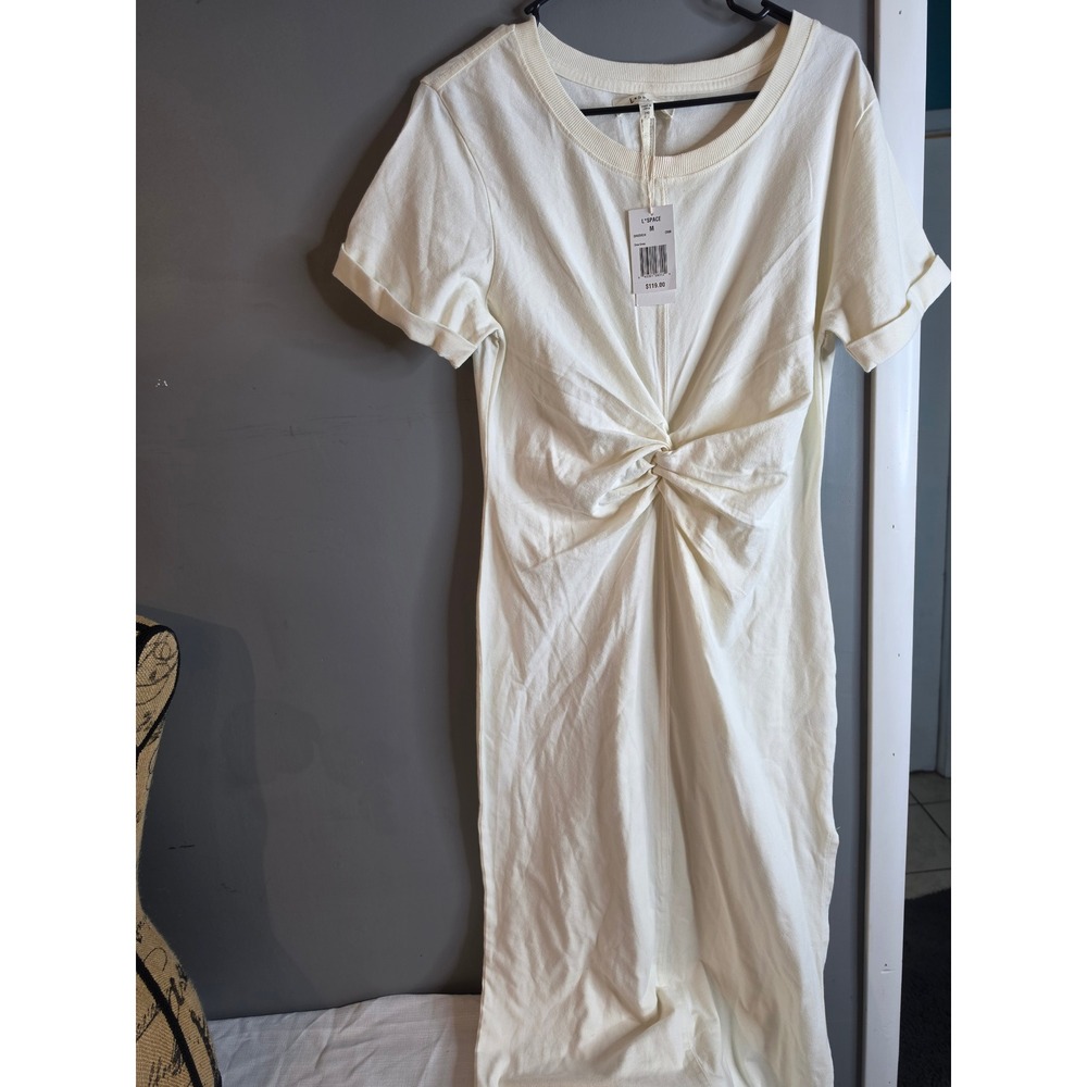 L*Space Drew Dress Cream Twist Front Midi Cotton Jersey DREDR24 Mens Size Medium